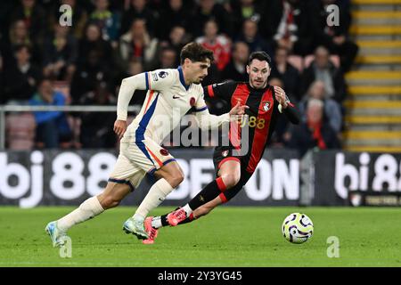 Pedro Neto (7) of Chelsea battles for possession with Adam Smith (15) of AFC Bournemouth during the Premier League match between Bournemouth and Chelsea at the Vitality Stadium, Bournemouth, England on 14 September 2024. Photo Graham Hunt/ProSportsImages / DPPI Stock Photo