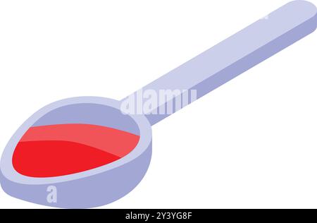 This isometric icon features a spoon holding red liquid medicine, potentially representing cough syrup or a similar treatment Stock Vector