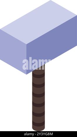 Isometric hammer is standing with its wooden handle on a white background Stock Vector