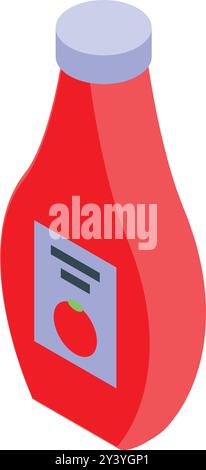 Red tomato ketchup bottle with label isometric view, for web, print and apps Stock Vector