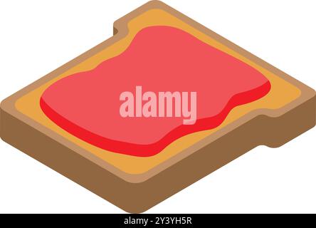 Slice of toast bread with melting jelly on top in isometric view Stock Vector