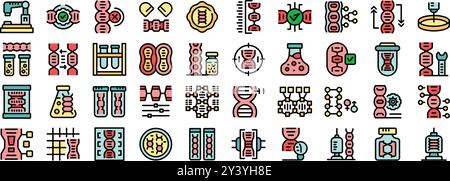 Gene editing concept with scientists researching, analyzing and modifying dna using various equipment and methods Stock Vector