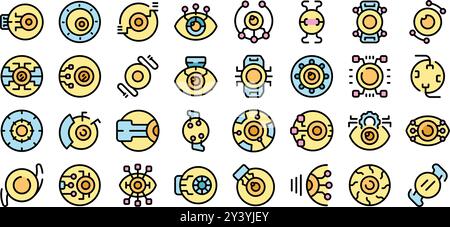Big set of bionic eye icons showing futuristic vision with electronic eyes and technological implants, perfect for websites and mobile apps Stock Vector