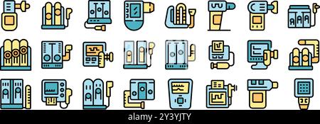 Lung ventilation medical equipment icons set. Outline set of lung ventilation medical equipment vector icons thin line color flat on white Stock Vector