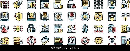 Cyber security and data encryption icons set. Outline set of cyber security and data encryption vector icons for web design isolated on white background Stock Vector