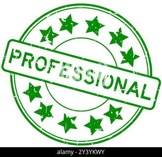 Grunge green professional word with star icon round rubber seal stamp on white background Stock Vector