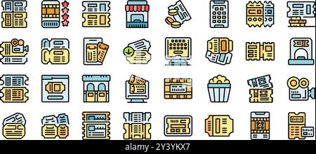 Set of icons representing different ways of buying, downloading and using tickets for various events Stock Vector