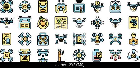 Drone operating system with remote control, battery life, delivery service and delivery man controlling drone with smartphone Stock Vector