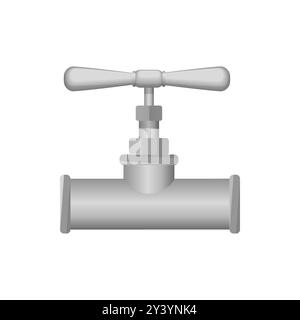 Vector image of a metallic T-shaped pipe connector, isolated on white background. Stock Vector