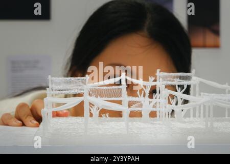Perfetti gallery, 52 Caledonian Road, London, UK. 15th Sept 2024.  London Design Festival: The Colours of Time: A new Chinese Aesthetic in Craft. Pictured, Marine Pavilion: Sustainable Architectural Innovations Patch Design, a 3d printed model of  the 'Marine Pavilion', designed by director Naixin Shi using local discarded fishing nets and retired bamboo. Credit: Matthew Chattle/Ģ����ý Live News Stock Photo