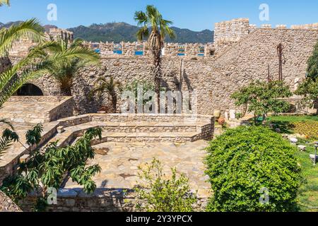 Bailey, or ward at the historic Marmaris Castle.  Levelled courtyard for many of the castle's daily activities. Stock Photo