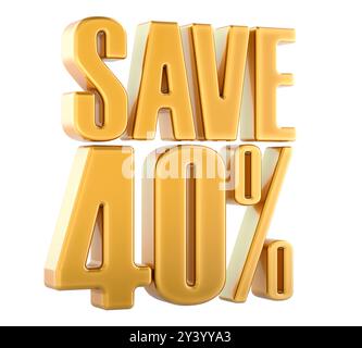 Save 40 percent, sale and discount concept. 3D rendering isolated on white background Stock Photo