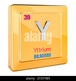 Yttrium Y, chemical element sign with number 39 in periodic table. 3D rendering isolated on white background Stock Photo