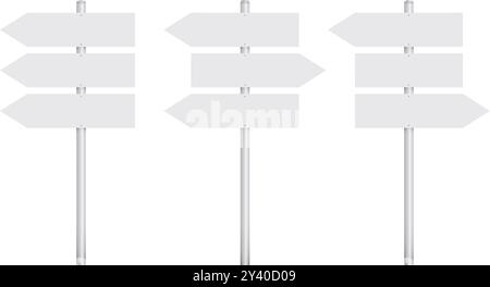 Three white street signs with arrows pointing in different directions. vector illustration Stock Vector