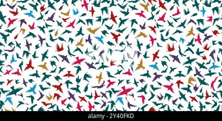 Seamless background colored birds. hand drawing. Not AI. Vector illustration Stock Vector