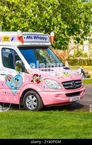 classic uk pink mercedes mr whippy  ice cream van pakred in Bath uk Stock Photo