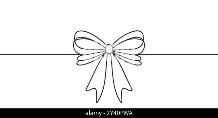 Decorative ribbon bow in continuous line art drawing style. Festive bow ...
