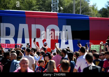 GIRONA FC vs FC BARCELONA Montilivi Municipal Stadium. Girona. Sep 15,2024 GIRONA FC-FC BARCELONA Sep 15,2024 FC BARCELONA Bus before the match between Girona FC and Fc Barcelona corresponding to the thirty day of La Liga EA Sports at Montilivi Municipal Stadium in Girona, Spain. Girona ESP Copyright: xS.xRosx Stock Photo