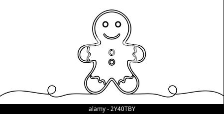 Christmas gingerbread man Continuous one line drawing on white background. Stock Vector
