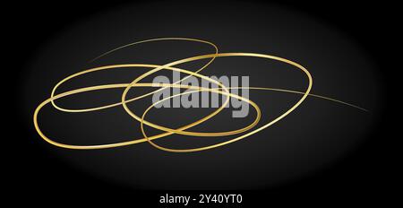 Golden doodle abstract line. Hand drawn curly swishes Stock Vector
