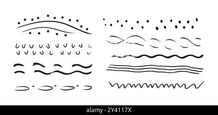 Set of abstract wavy and dotted lines isolated on a white background. Concept of decorative graphic design, line art, minimalist style, artistic wave Stock Vector