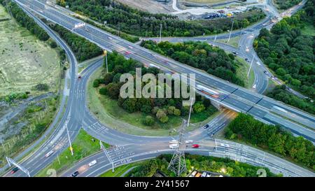 Junction 32 on the M62 motorway, West Yorkshire, United Kingdom. Stock Photo