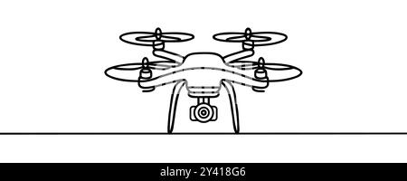 Continuous one line drawing of flying drone illustration. Drone aircraft single outline vector design. Stock Vector