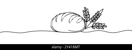 Freshly baked bread Continuous one line drawing. Stock Vector