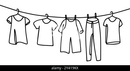 One continuous single drawing line art flat doodle cloth, woman, clean, laundry, wash, housewife, washed. Isolated image hand draw contour on a white Stock Vector