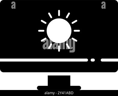 Monitor with sun screen setting - vector icon  Stock Vector