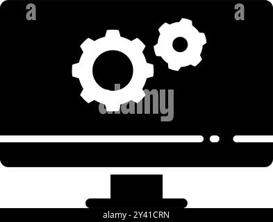 Monitor with gears, screen settings - vector icon Stock Vector