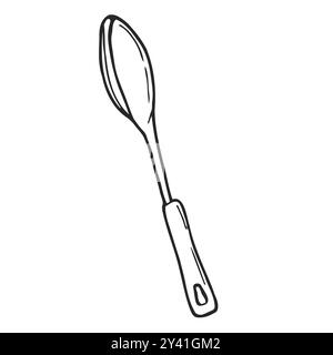 Kitchen soup ladle or scoop spoon cooking device, doodle style hand drawn vector illustration isolated on white background. Food cooking utensils Stock Vector