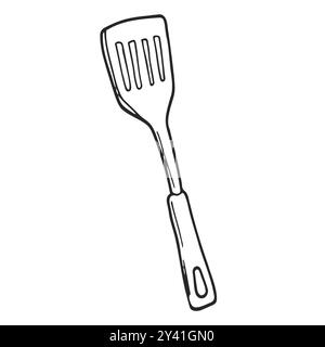 Spatula. Kitchenware sketch. Doodle line vector kitchen utensil and tool. Stock Vector