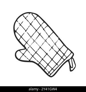 Quilted potholder glove hand drawn doodle vector illustration isolated on white background. Cooking and kitchen household oven-glove Stock Vector