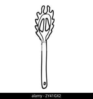 Spaghetti spoon. Kitchenware sketch. Doodle line vector kitchen utensil and tool. Stock Vector