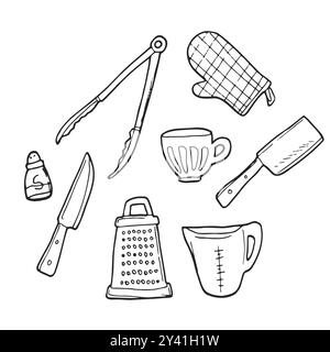 Set of kitchen utensil doodle Stock Vector