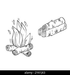 Campfire hand drawn outline doodle icon. Fireplace vector sketch illustration for print, web, mobile and infographics isolated Stock Vector