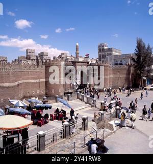 SANAA, YEMEN- APRIL 21, 2011: Bab al Yemen, Sanaa, the main gate to the old city in the capital of Yemen. Photo taken before the war when there were o Stock Photo