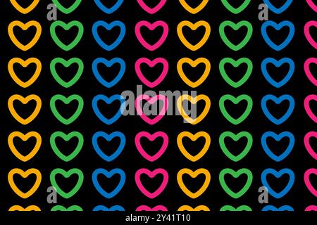 Multicolored hearts. Pattern on a black background. Vector illustration. Stock Vector