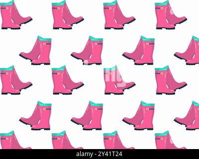 Pattern of pink rubber boots. Vector illustration. Stock Vector