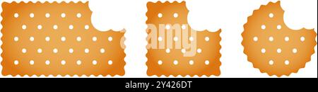 Set of bitten crackers. Sweet or salty biscuit cookies in round, square and rectangle shapes. Popular children crunchy snacks isolated on white background. Vector cartoon illustration. Stock Vector