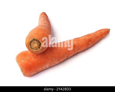 Two fresh carrots are displayed on a white background Stock Photo