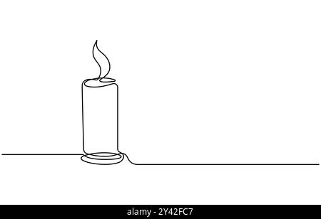 Candle burning continuous one line drawing. Vector illustration isolated on white Stock Vector