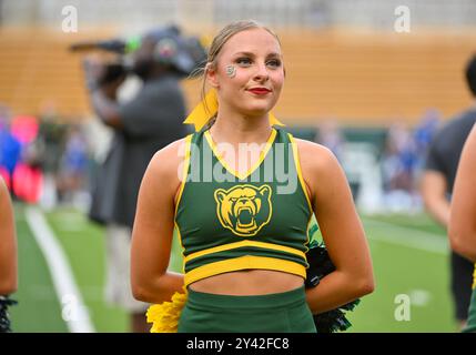 Waco, Texas, USA. 14th Sep, 2024. Baylor Bears cheerleaders before the NCAA Football game between the Air Force Falcons and Baylor Bears at McLane Stadium in Waco, Texas. Matthew Lynch/CSM/Alamy Live News Stock Photo