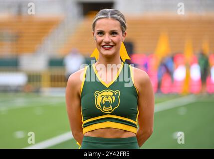 Waco, Texas, USA. 14th Sep, 2024. Baylor Bears cheerleaders before the NCAA Football game between the Air Force Falcons and Baylor Bears at McLane Stadium in Waco, Texas. Matthew Lynch/CSM/Alamy Live News Stock Photo