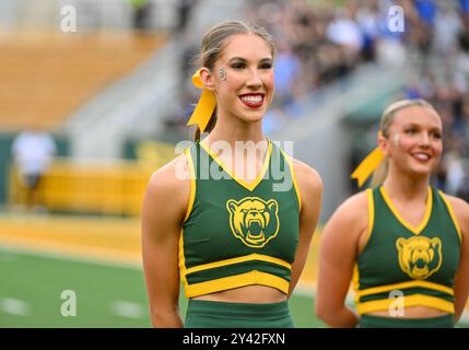 Waco, Texas, USA. 14th Sep, 2024. Baylor Bears cheerleaders before the NCAA Football game between the Air Force Falcons and Baylor Bears at McLane Stadium in Waco, Texas. Matthew Lynch/CSM/Alamy Live News Stock Photo