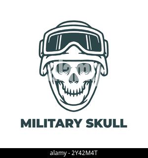 Skull head with military helmet illustration. Army skull logo emblem vector. Isolated on white background. Stock Vector