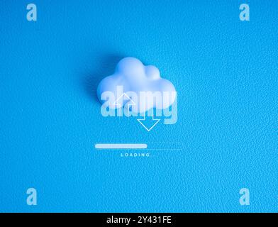 Cloud computing infrastructure technology, data system storage service concept. Upload and download arrows sign on white small cloud with loading bar Stock Photo