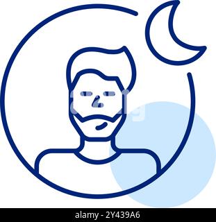 Man user avatar and crescent moon. Quiet mode on social media and messengers. Pixel perfect, editable stroke vector icon Stock Vector