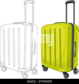 Colorful and outlined suitcase with wheels Stock Vector
